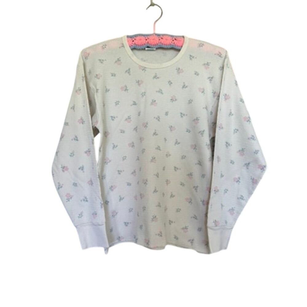 Vintage 90s Lady Manhattan Floral Waffle Thermal Shirt Plus XXL Made in USA